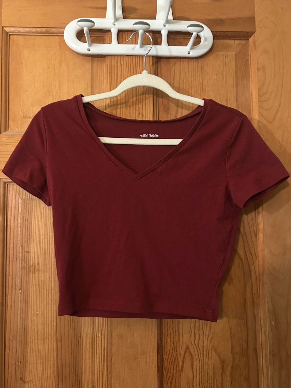 wild fable Burgundy V-Neck Short Sleeve Crop Top